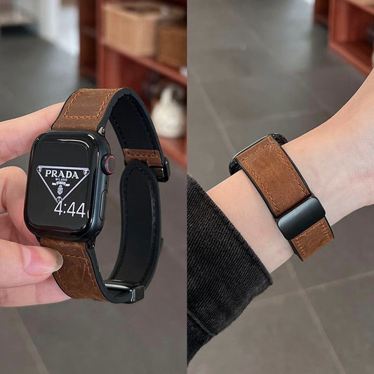 Watch Band Folding Magnetic Buckle Genuine Leather